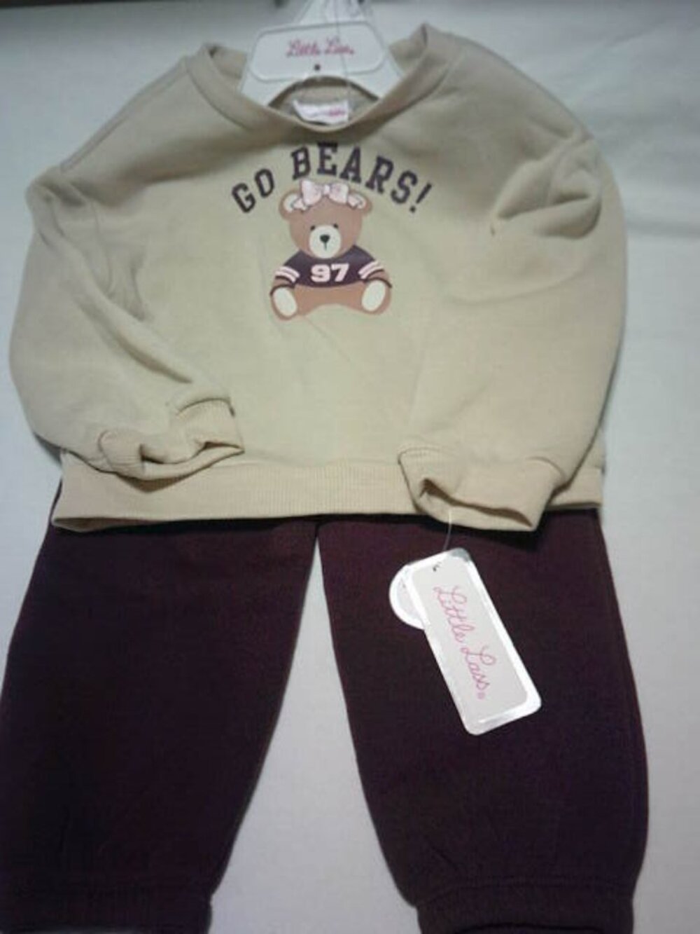 NEW LITTLE LASS SIZE 2T FLEECE LINED OUTFIT SWEATSHIRT PANTS 2 PC SET "GO BEARS"